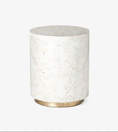 Bone Inlay Round White End Table And Brass Base No Assembly Required