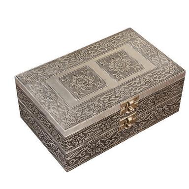 Silver Wooden Flower Designed Meenakari Jewellery Box