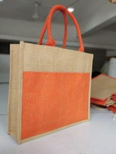 Orange Plain Pattern Jute Bag