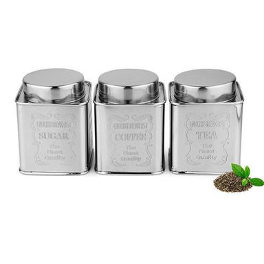 Glossy Lamination Kitchen Stainless Steel Tea Sugar Coffee Canister With Square Design - Silver - 500 Ml Each