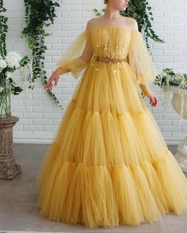 Yellow Color Net Dress For Women