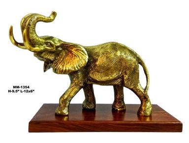 Mentioned In The Image Brass Antique Finishing Elephant Statue With Wooden Base