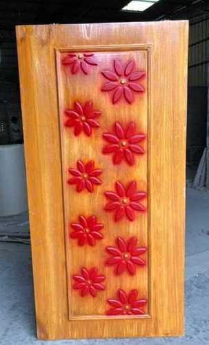 Brown Customized Flower Print Wooden Door