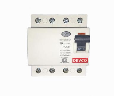 White Devco Four Pole Rccb (Fp) 63A 30Ma