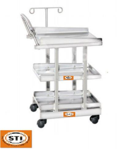 Silver Three Shelves Medical Equipment Trolley