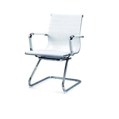 White Synthetic Leather Non Rotatable Visitor Chair