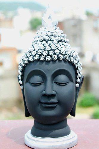 Non Toxic Iconic India Black Silver Buddha Head Idol Figurine