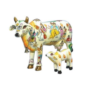Easy To Clean Kamdhenu Cow With Calf Ceramic Statue