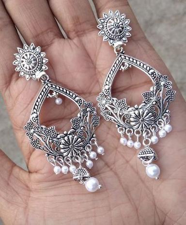 Silver Polished Artificial Earrings Gender: Women