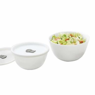 Larah By Borosil Opalware Solid Mixing Bowl With Lid - 500Ml, 750Ml, Set Of 2, White Design: Plain