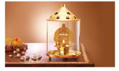 Trannsparet Borosilicate Glassware Dhanlaxmi Brass Diya