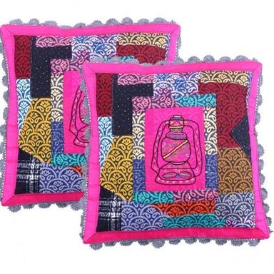 Printed 16A 16 Inch Multicolour Cotton Patchwork Laltain Hand Embroidery Pack Of 2 Cushion Cover