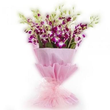 Eco-Friendly Attractive And Beautiful Purple Orchid Flowers With Pink Cloth Pot For Home And Office Decoration