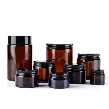 1 oz 2 oz 3oz 4oz Empty Cosmetic Cream Amber Glass Jar With Black Lid