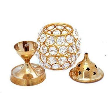 Golden Brass Crystal Akhand Diya 200Gm