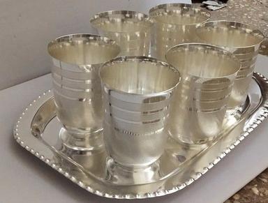 Steel Silver Plated Glass Tray Set