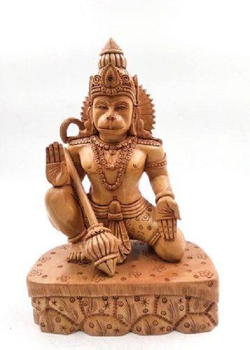 साफ करने में आसान हस्तनिर्मित लकड़ी के भगवान हनुमान की बैठे प्रतिमा