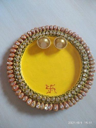 Yellow Karva Chauth Pooja Thali Set, A Grade Quality, Handmade
