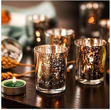 Decent Glass Set Of 12 Silver Mercury Votive Tealight Candle Holders For Diwali &Amp; Christmas, Lighting Decoration, Corporate Gifts, Home Decor (Copper, 12) Application: Industrial