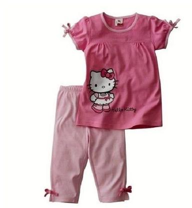 Winter Baby Girl Printed Cotton Nightwear, Half Sleeve Top, Long Pant, Pink Color, Daily Wear