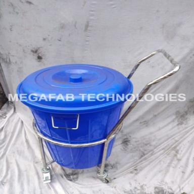 Hospital Use Silver And Blue Color Stainless Steel With Plastic Made Bucket Trolley Application: Collect Bio Medical Waste