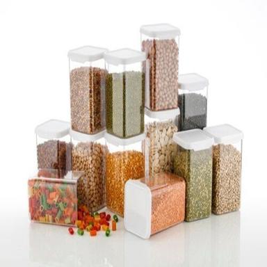 Plastic Rectangular Shape White Color With 2 Kg. Raw Food Capacity Kitchen Storage Container Set