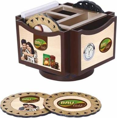 Any Bru Gold Coffee Promotional Pen Stand Cum Table Clock With Coaster Plate