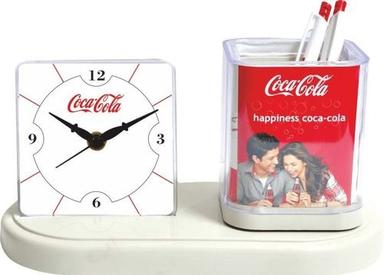 Mix Coca Cola Brand Promotional Table Clock With Pen Stand
