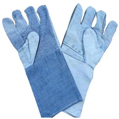Plain Blue Color Full Finger Denim Jeans Hand Gloves 