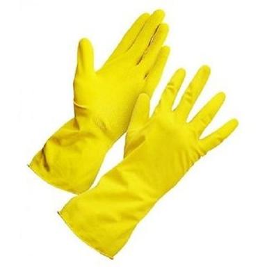 Yellow Color Full Finger Plain Household Rubber Gloves Usage: Daily Life