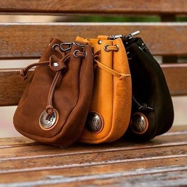 All Brown And Black Color Crock Style Ladies Pure Leather Potli Bags