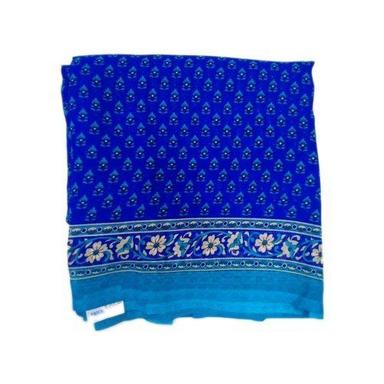Spring 6.3 Meter Pure Chiffon Ladies Blue Casual Wear Printed Saree With Blouse Piece