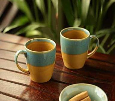  पॉलिश हरा और पीला सादा गोल सिरेमिक कॉफी कप क्ले 