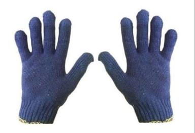 Water Proof Dark Blue Plain Knitted Full Finger Unisex Cotton Hand Gloves With Neat Stitching