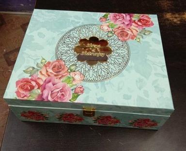 White Multi Color Rectangular Flower Printed Kraft Paper Cardboard Wedding Gift Box