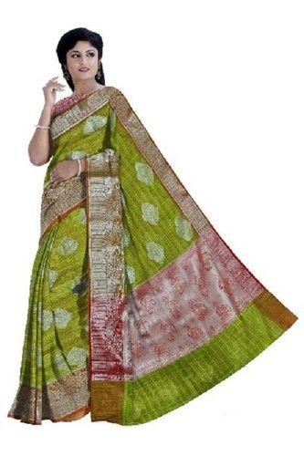 Winter Dual Color Party Wear Skin Friendly Ladies Zardozi Work Banarasi Cotton Printed Saree With Blouse Piece