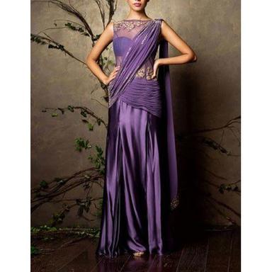 Chiffon 6 Meter Party Wear Ladies Purple Lehenga Saree With Blouse Piece