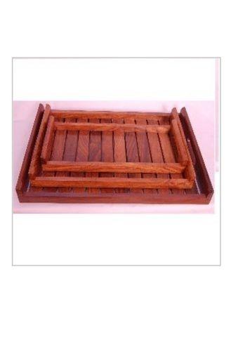 Easy To Clean Brown Color Polished Finished Rectangular Shape Natural Wooden Serving Tray