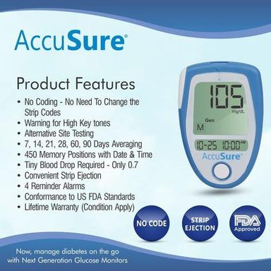 Accusure Blue Glucose Monitor With 25 Blood Glucose Test Strips