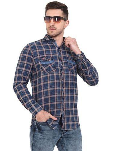 Mens M-Xxl Size Acid Washed Casual Full Sleeves Double Pocket Check Shirts Age Group: 20-40 Years