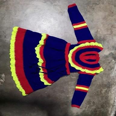 Multicolor Round Neck Full Sleeves Woolen Hand Knitted Winter Wear Baby Frocks