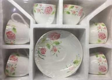 White Household Usage Flower Designer Ceramic Tea Cup Crockery Set With 6 Piece
