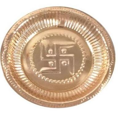 Durable Round 6.8 Inch Copper Embossed Swastik Symbol Pooja Thali For Diwali Gift