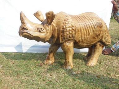 Brown Bamboo Hand Crafted One Horned Rhino For Home And Garden Decoration