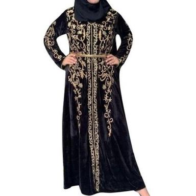 Black Party Wear Regular Fit Ladies Full Sleeves Embroidered Velvet Abaya Kaftans Age Group: Adults