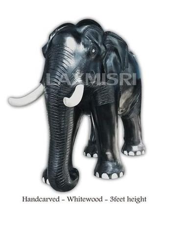 Chemical Resistant Handcrafted Black Colour 2 Inches Height Wooden Elephant With White Colour Trunk