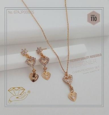 Gold Rosegold Finish Imitation Fashion Heart Shape Pendant Necklace With Ear Ring
