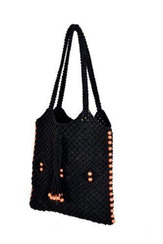 Very Spacious, Handmade Ladies Designer Black Cotton Bag With Zipper Type Closure Gender: Women