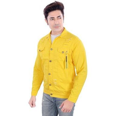 Washable Plain Pattern Yellow Color Full Sleeves Mens Denium Jacket