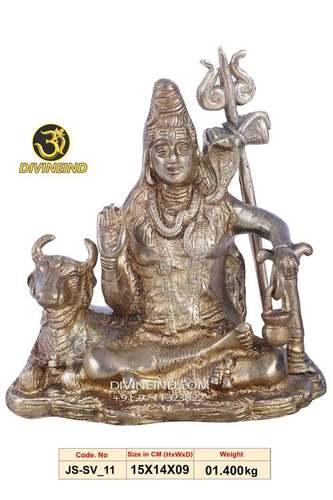Rust Proof Handmade Lord Shiva Seated With Nandi Brass Statue With 1.40 Kg Weight And Laker Gold Finish, Dimension 15X14X9Cm